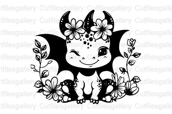 Cartoon Baby Dragon with Floral SVG Review