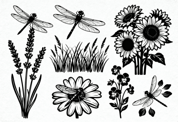 Digital Review: Dragonfly Sunflower Lavender Floral SVG