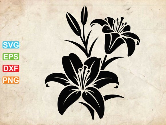 Lily Flower Clipart, Floral SVG for Real Embroidery